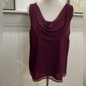 Ann Taylor Burgundy Sleeveless Blouse | Draped Cowl Neck | Size 12